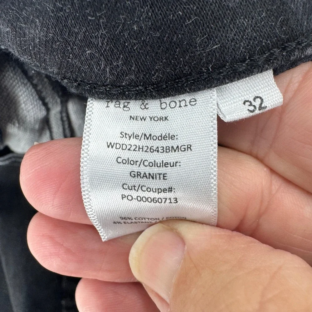 Rag Bone‎ Men's Black Jeans WDD22H2643BMGR Granite /Black Size 32 Straight Leg